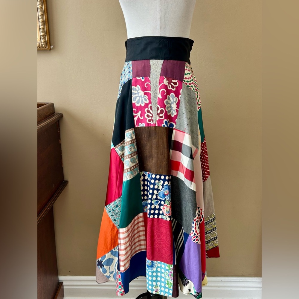 Vintage 1940s 1950s Reversible Patchwork Full Circle Skirt Midi Length Size S